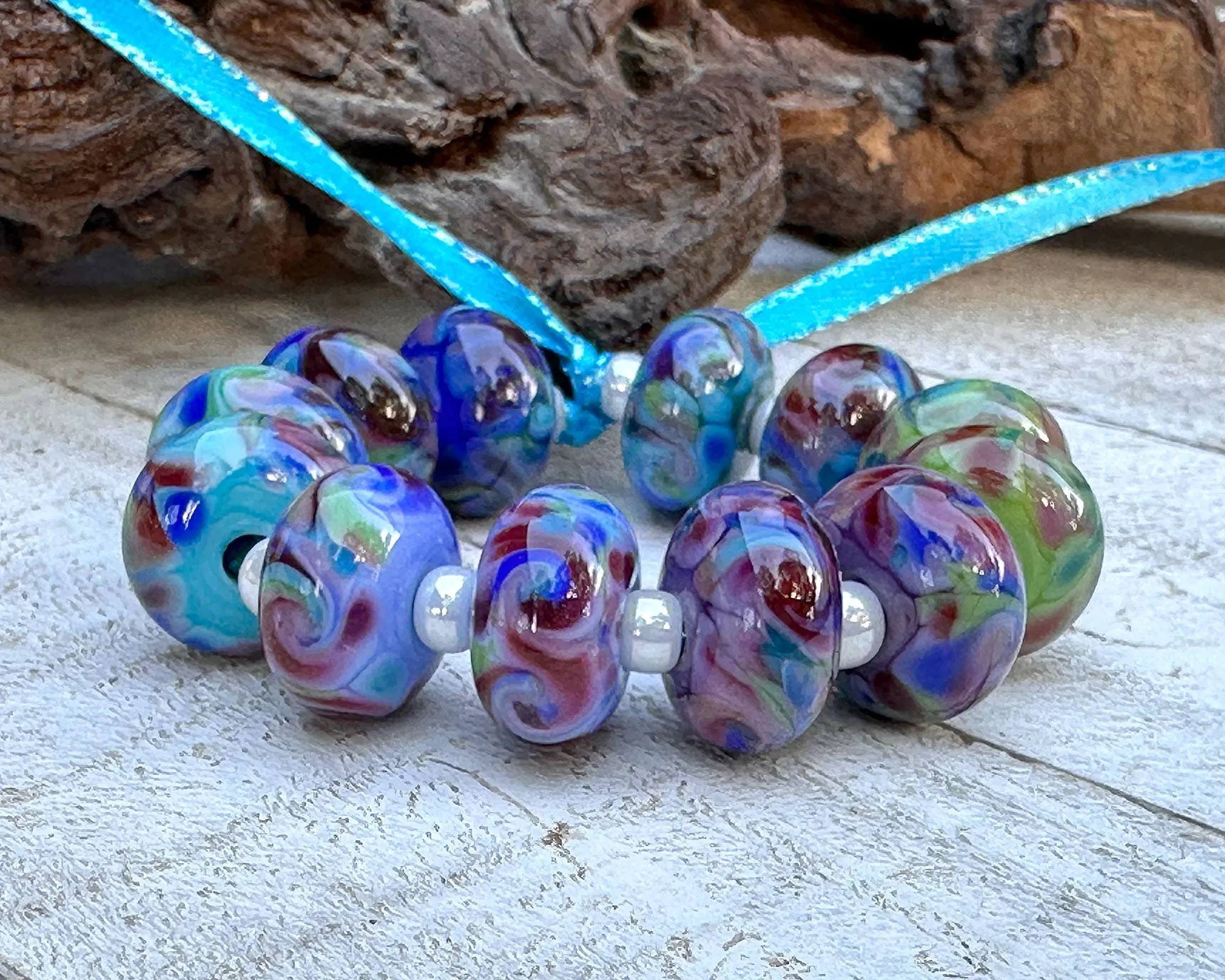 12 Royal Serenity Multicolor Lampwork Beads Set SRA