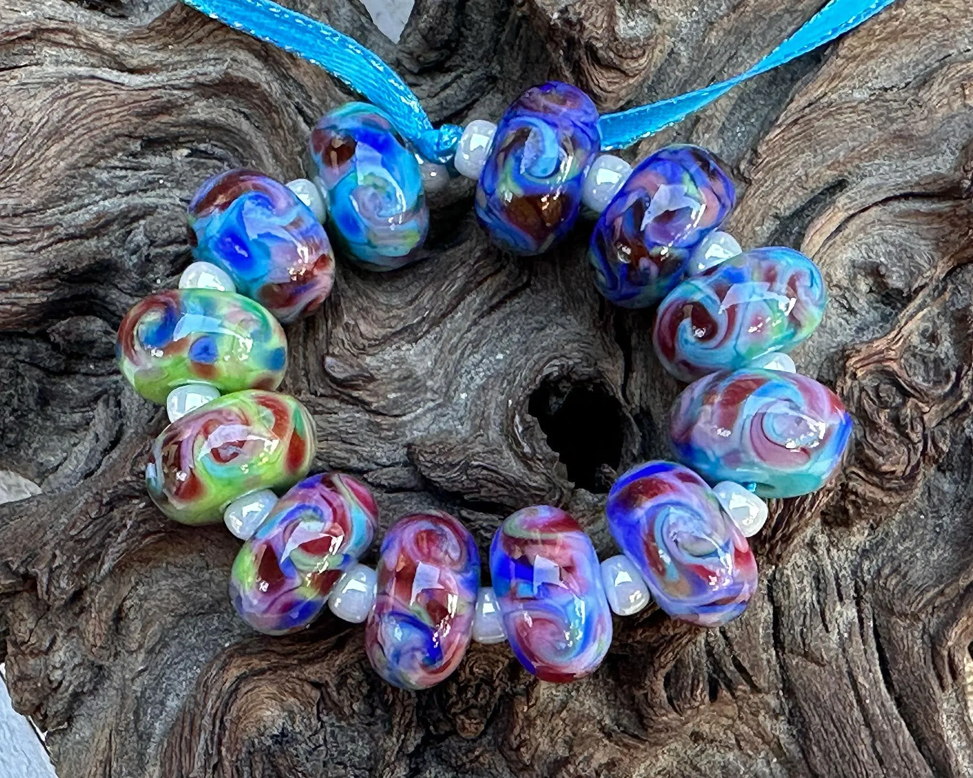 12 Royal Serenity Multicolor Lampwork Beads Set SRA