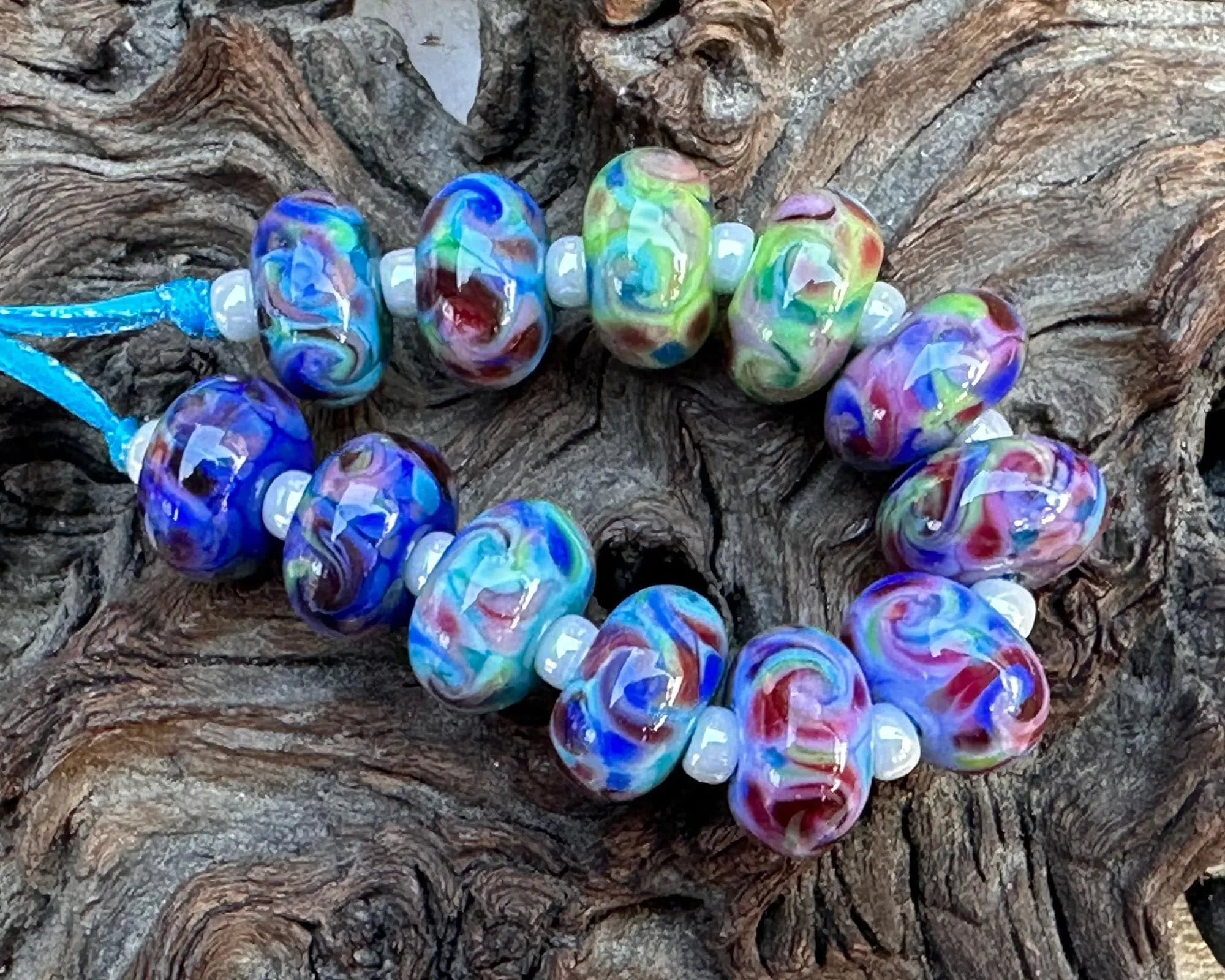 12 Royal Serenity Multicolor Lampwork Beads Set SRA