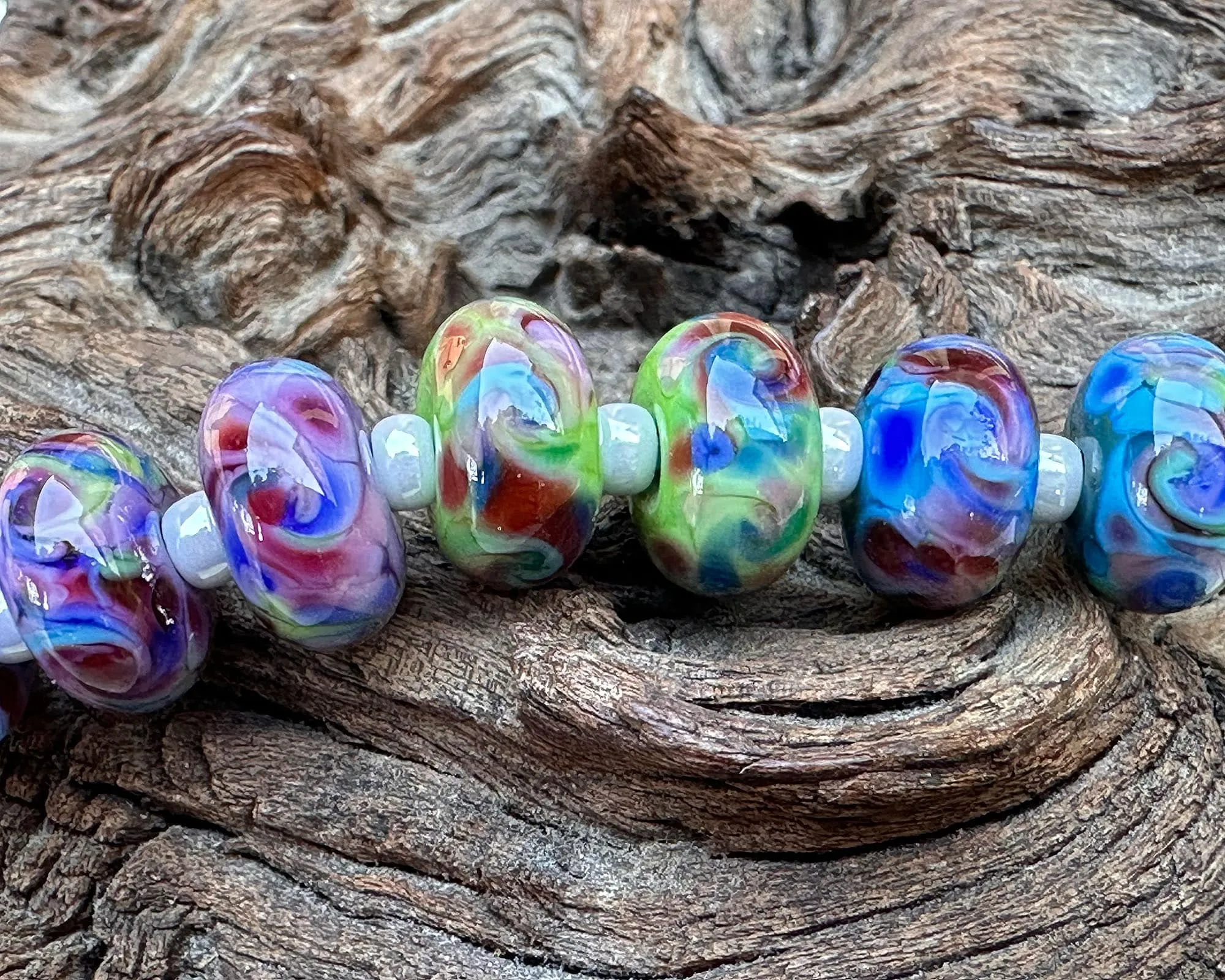 12 Royal Serenity Multicolor Lampwork Beads Set SRA