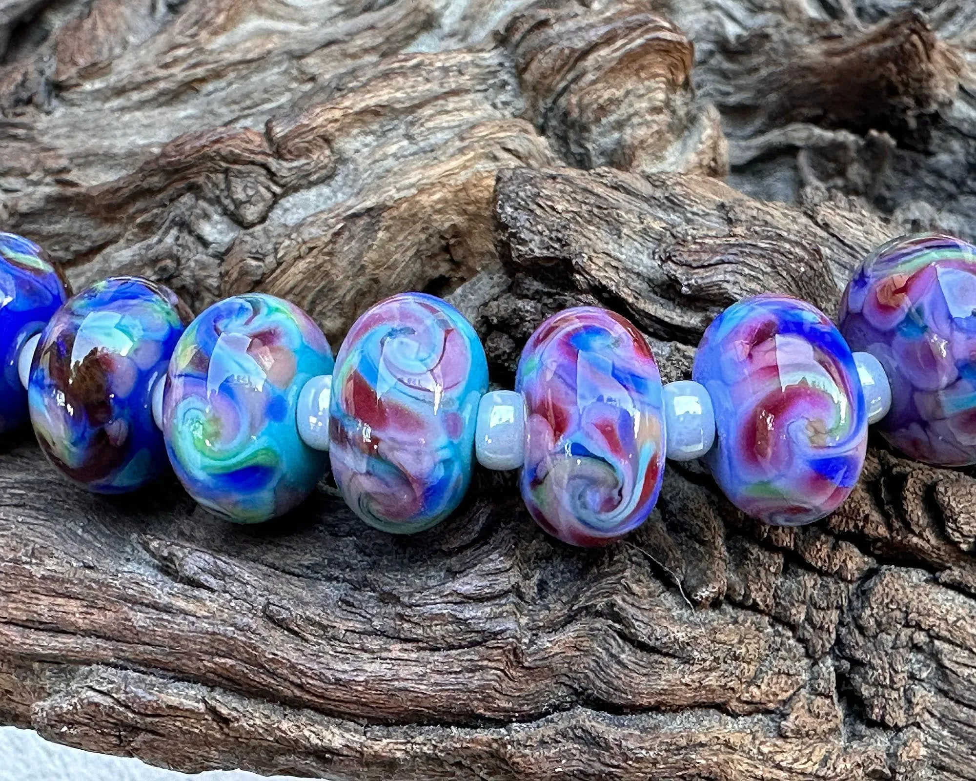 12 Royal Serenity Multicolor Lampwork Beads Set SRA