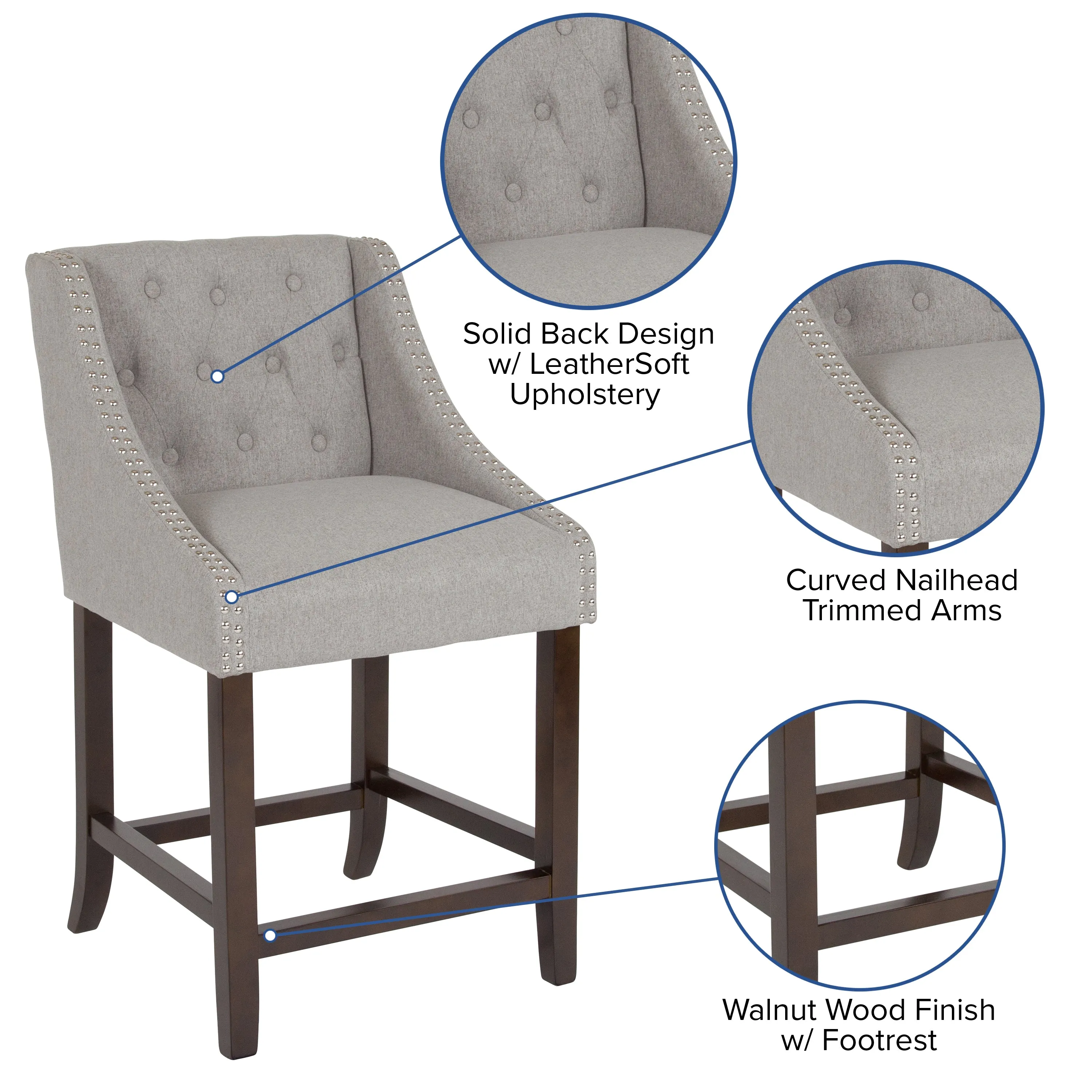 24" Gray Fabric/Wood Stool CH-182020-T-24-LTGY-F-GG