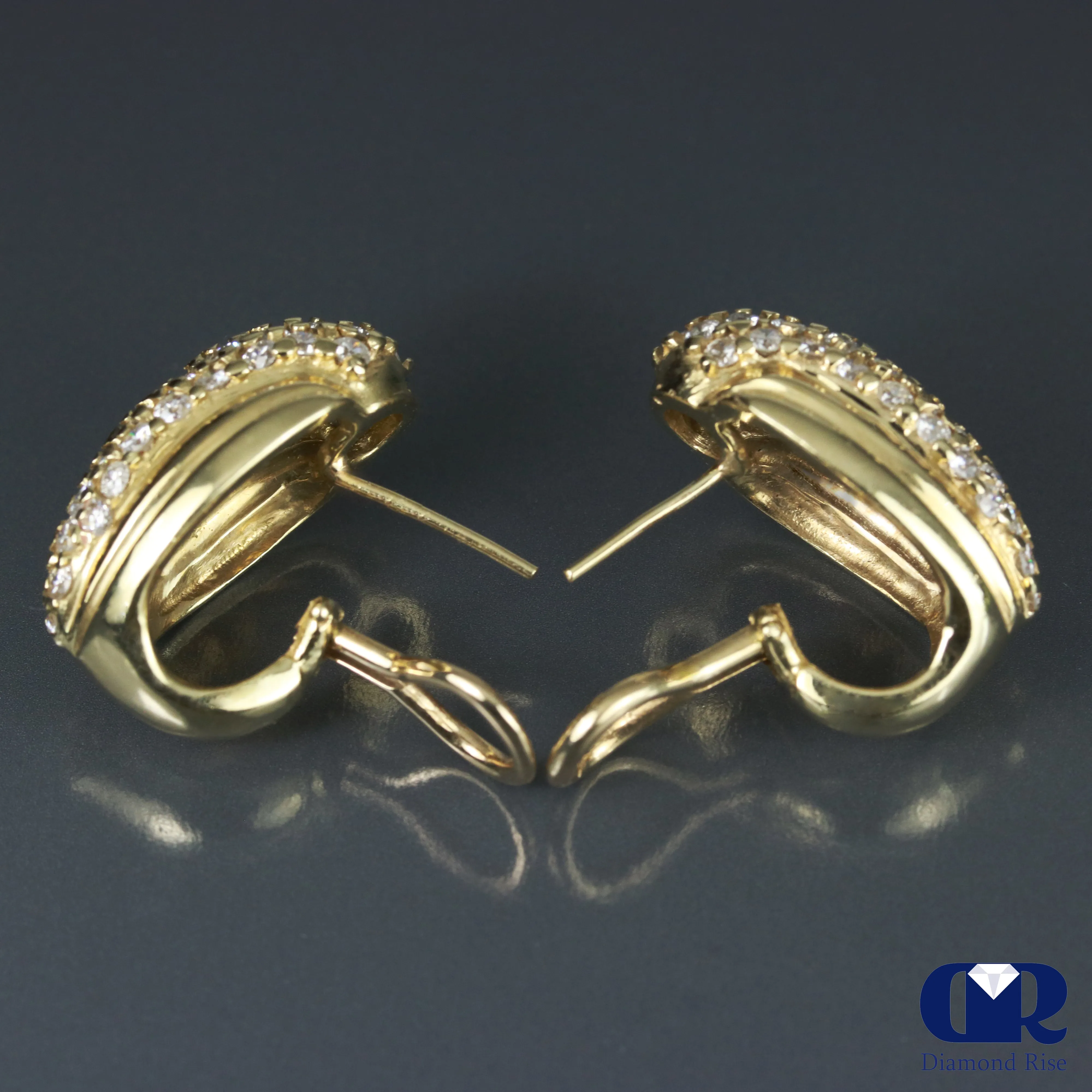 2.80 Ct Diamond Hoop Huggie Earrings In 18K Gold With Omega Back