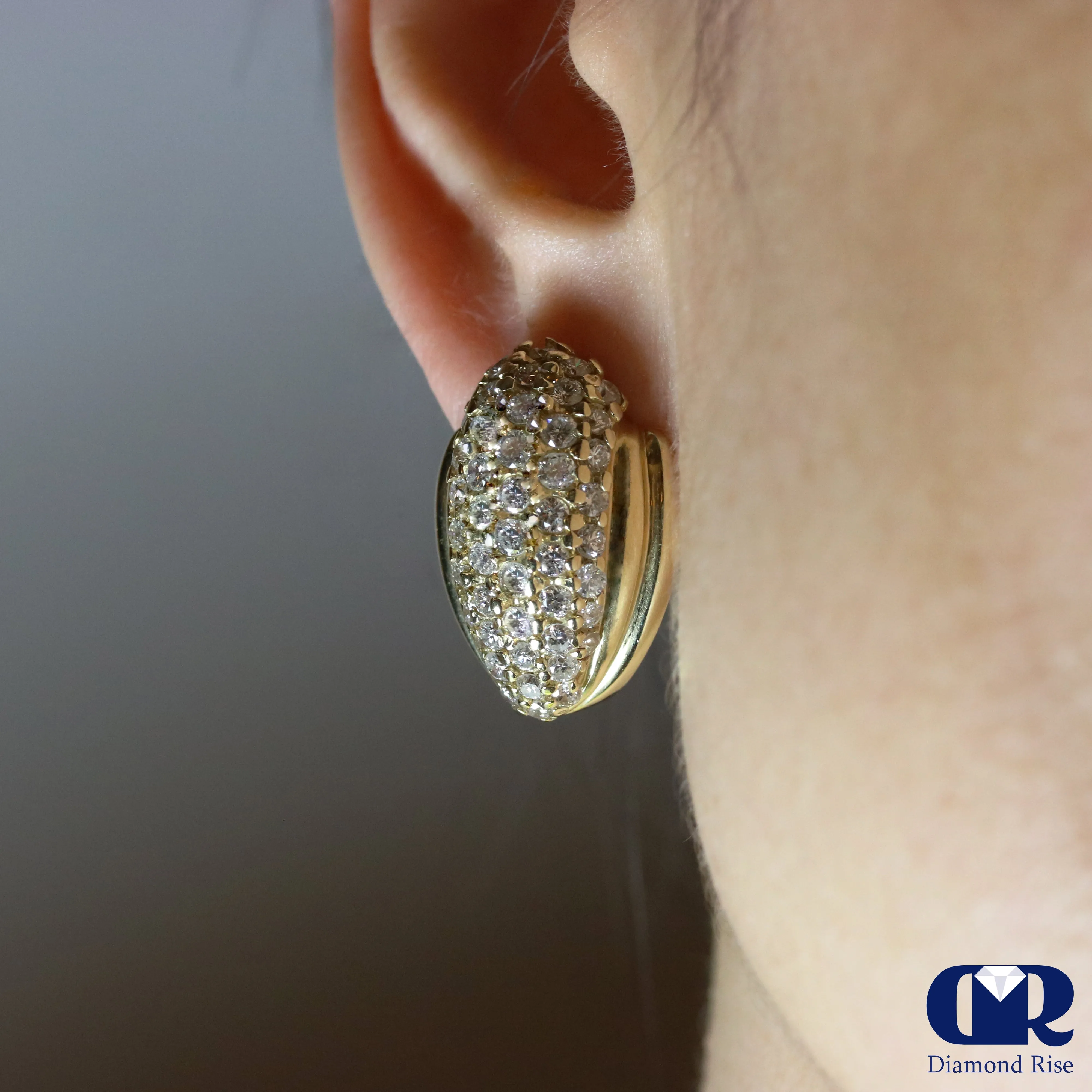 2.80 Ct Diamond Hoop Huggie Earrings In 18K Gold With Omega Back