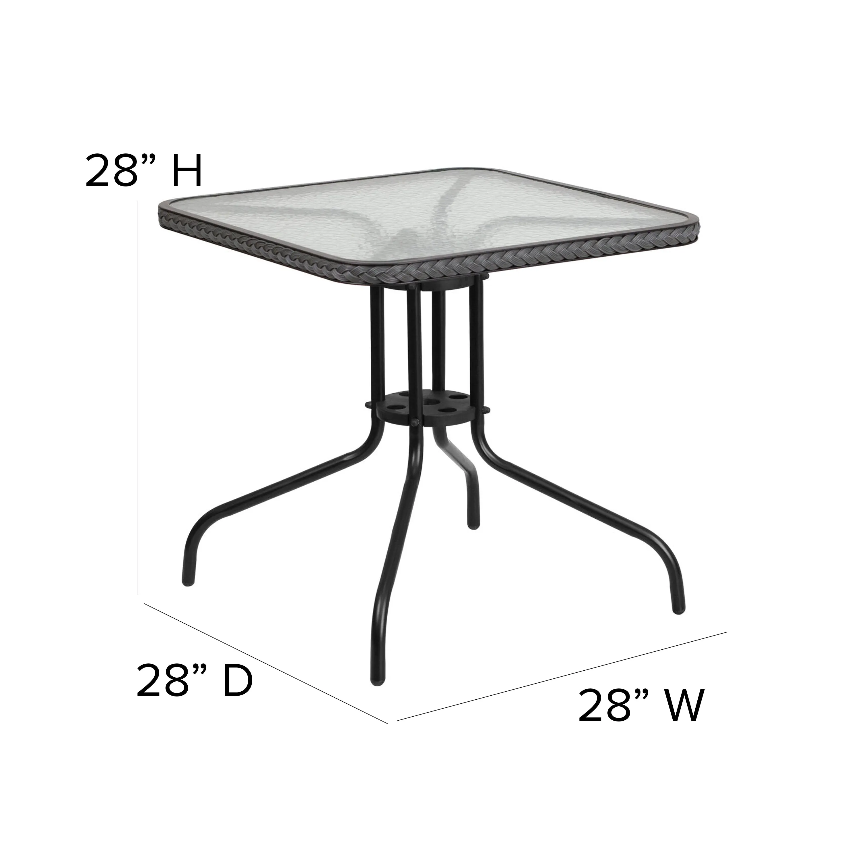 28SQ Gray Table Set w/Rattan TLH-073SQ-037GY4-GG