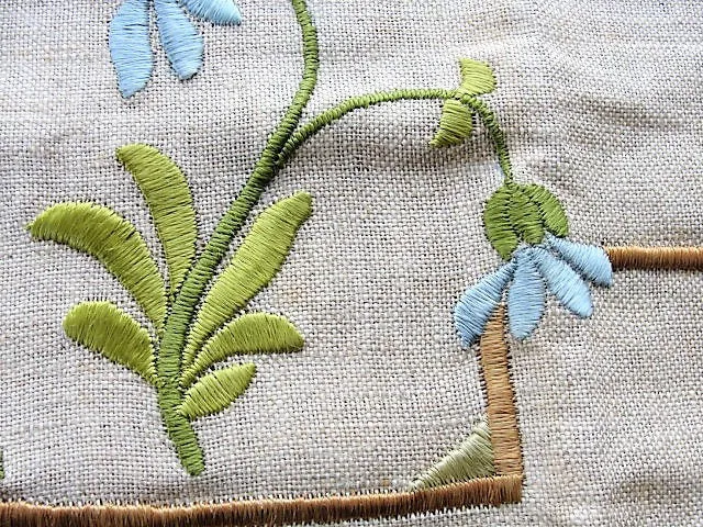 AMAZING Arts and Crafts Exceptional Hand Embroidery Work Silk Thread on Natural Linen Chair Back Doily Perfect For Mission Oak Arm Chair
