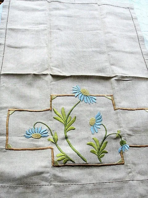 AMAZING Arts and Crafts Exceptional Hand Embroidery Work Silk Thread on Natural Linen Chair Back Doily Perfect For Mission Oak Arm Chair
