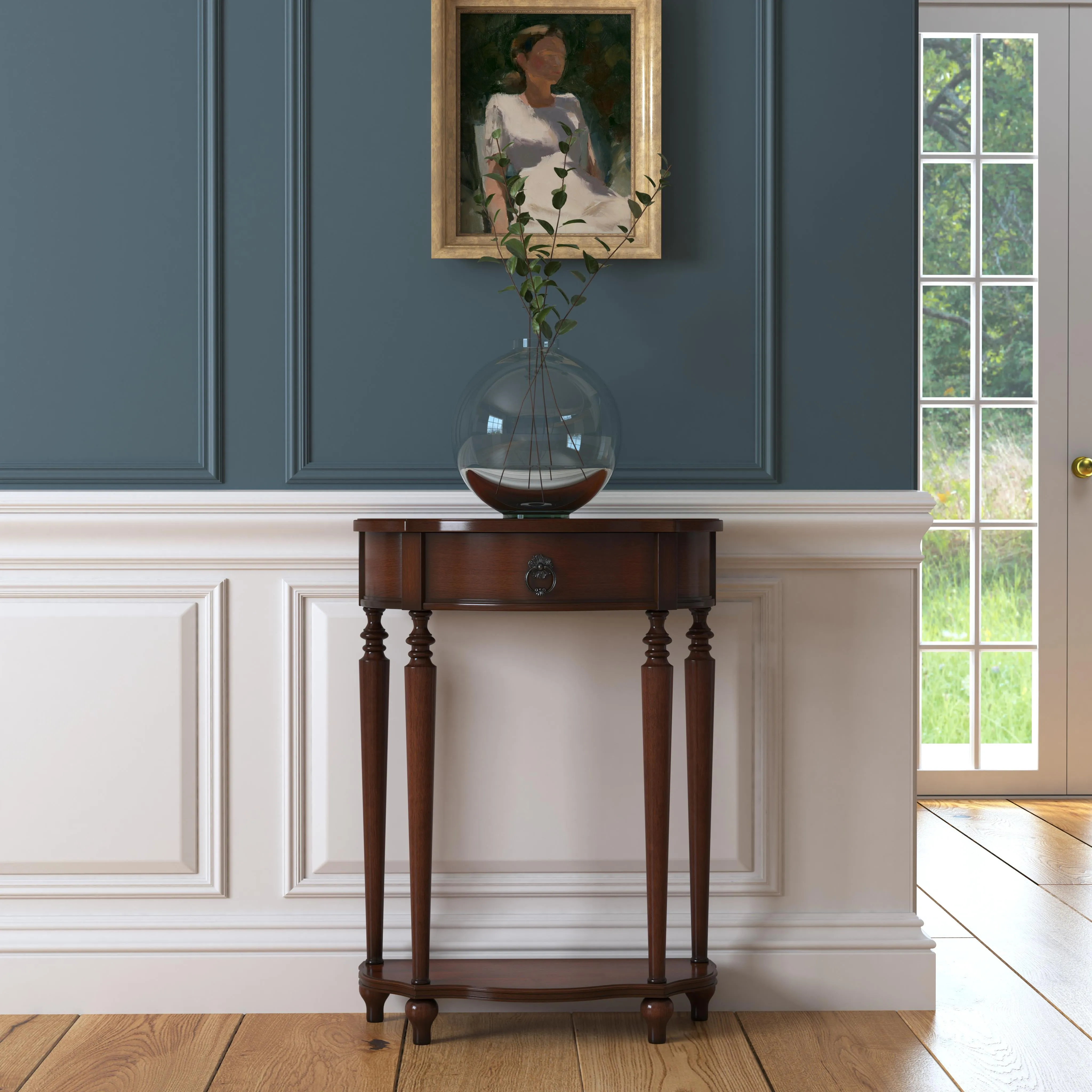 Ashby Demilune Console Table with Storage in Antique Cherry  2101011