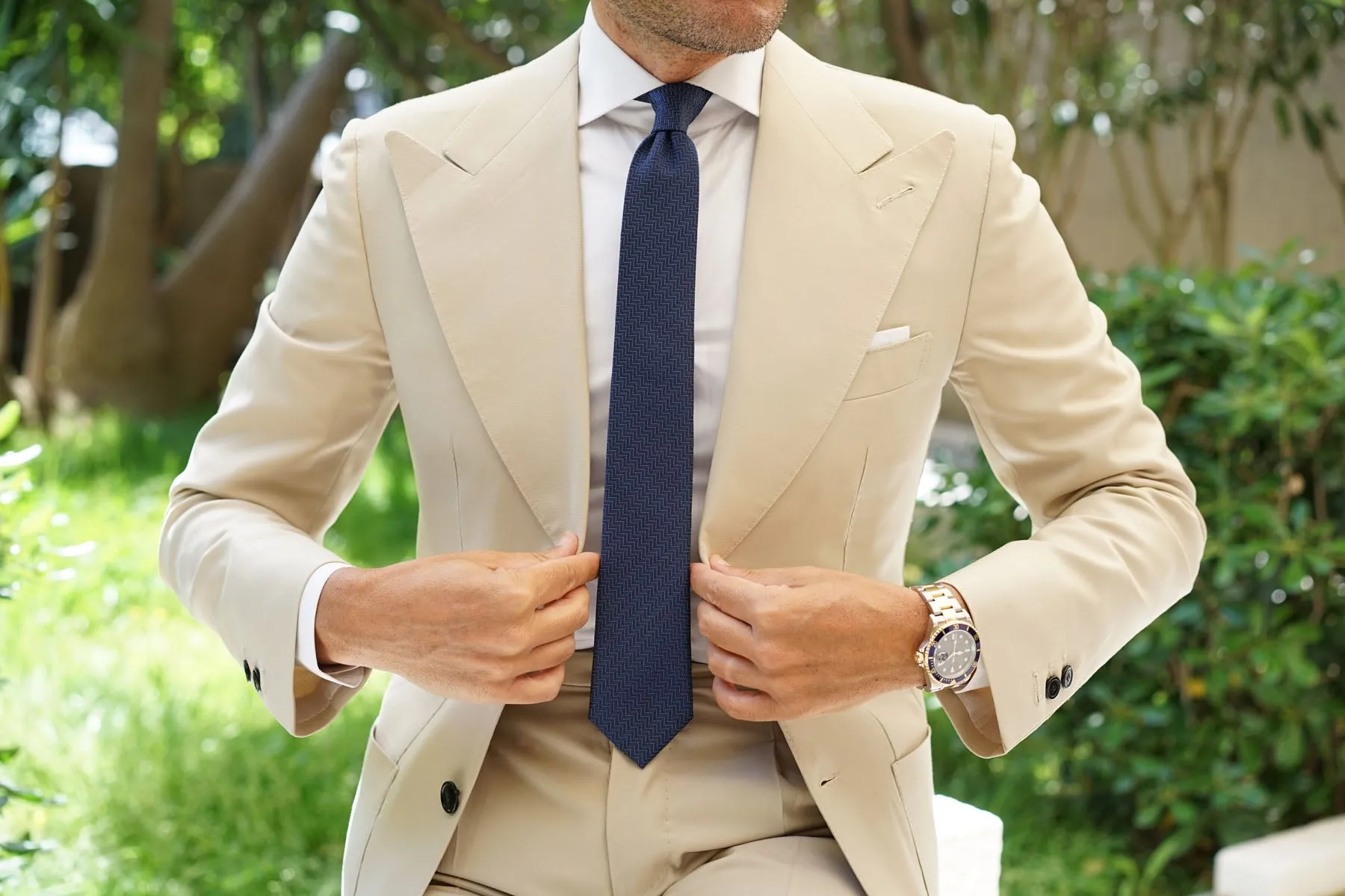 Aztec Blue Herringbone Skinny Tie