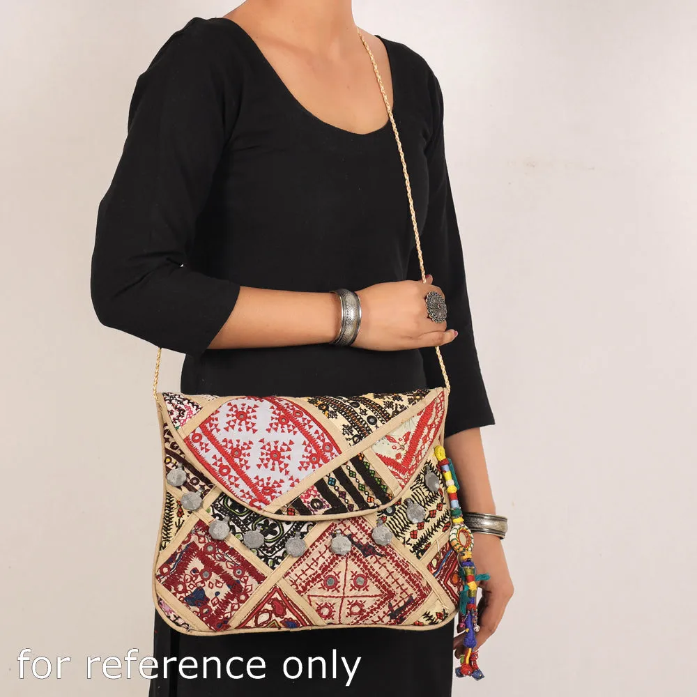 Beige - Banjara Vintage Embroidery Mirror & Coin Work Sling Bag