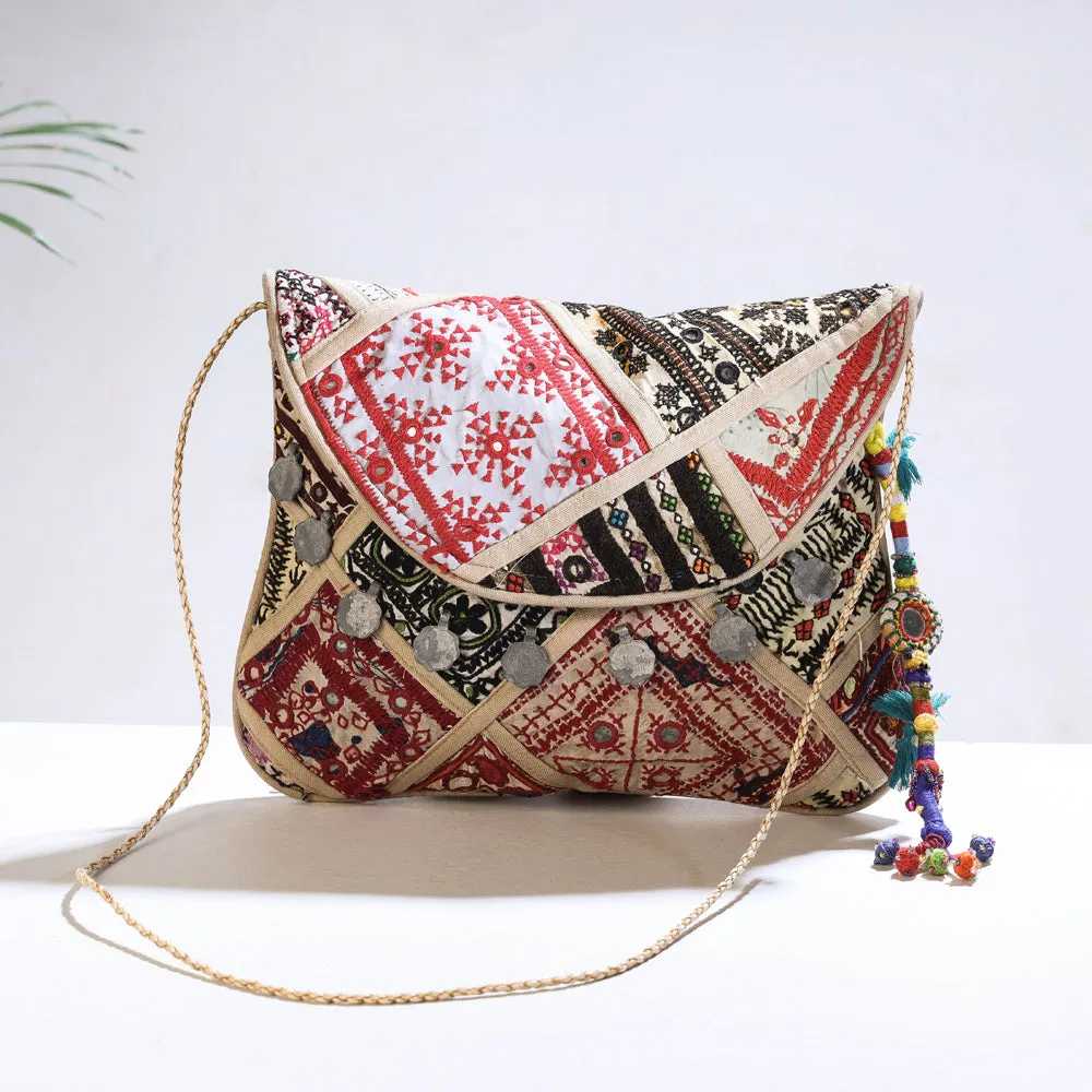 Beige - Banjara Vintage Embroidery Mirror & Coin Work Sling Bag