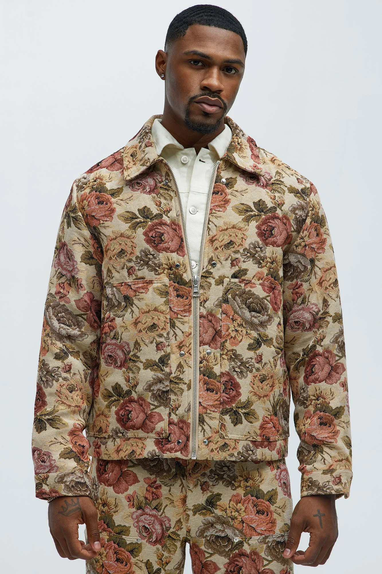 Bellevue Floral Tapestry Work Jacket - Taupe/combo