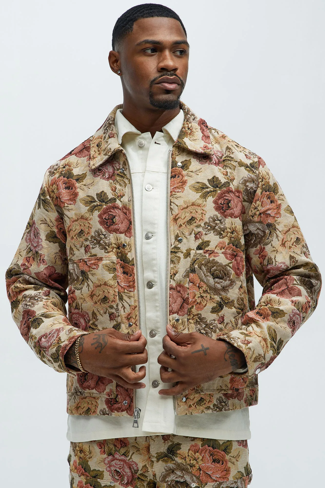 Bellevue Floral Tapestry Work Jacket - Taupe/combo