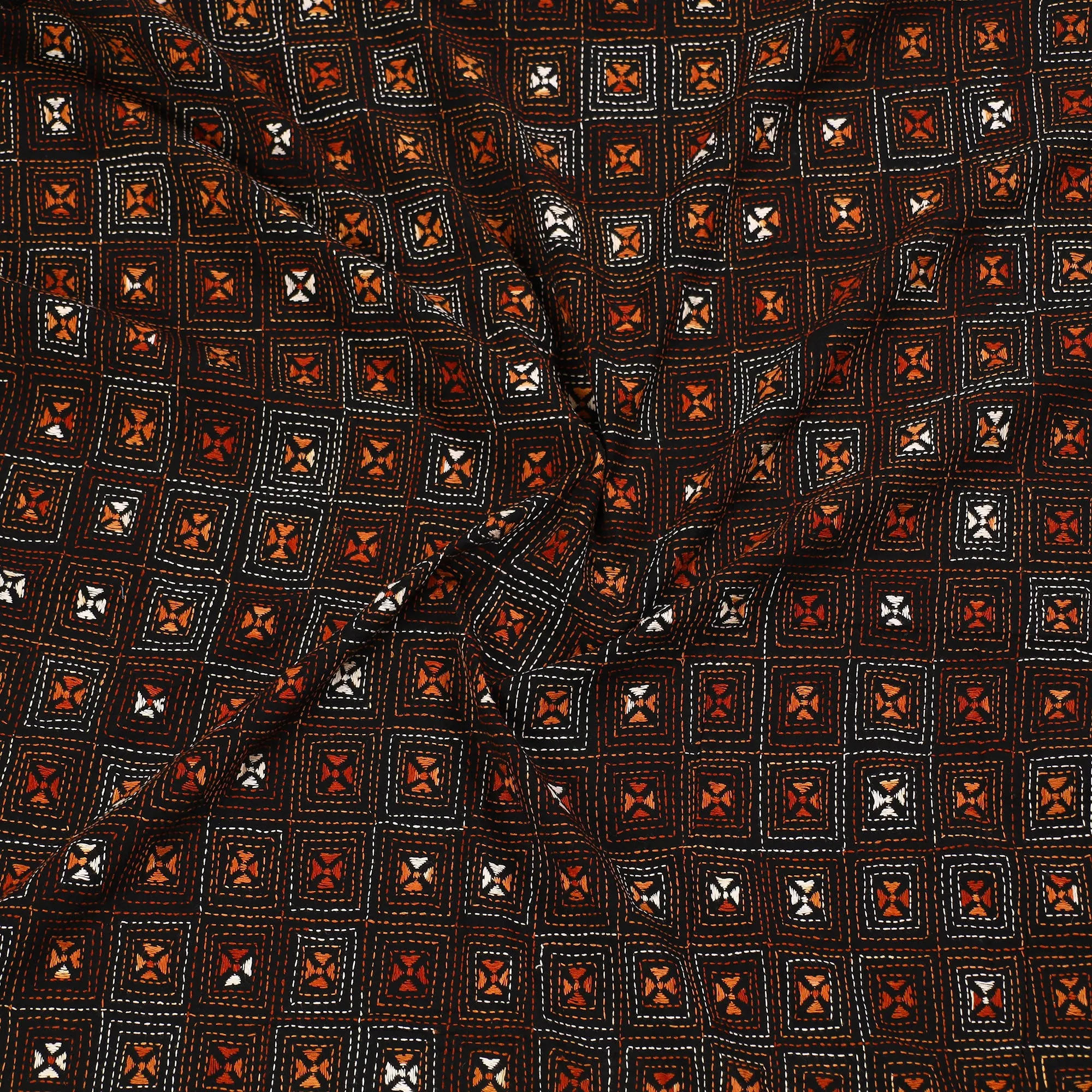 Black - Bengal Kantha Embroidery Cotton Blouse Piece 99
