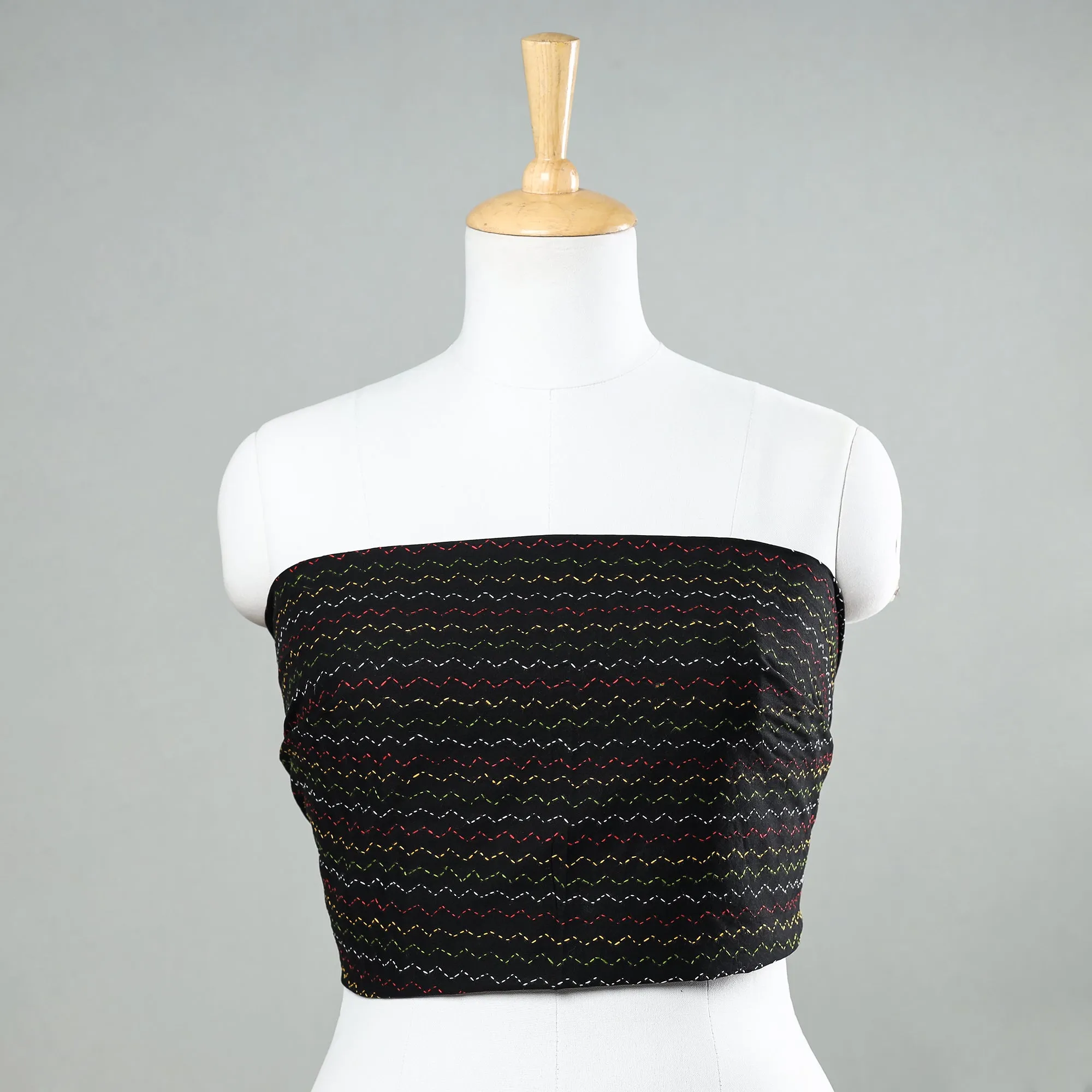 Black - Bengal Kantha Embroidery Cotton Blouse Piece