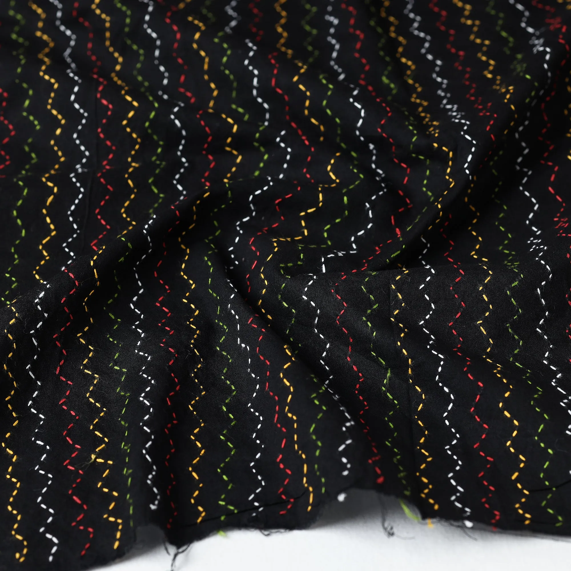Black - Bengal Kantha Embroidery Cotton Blouse Piece