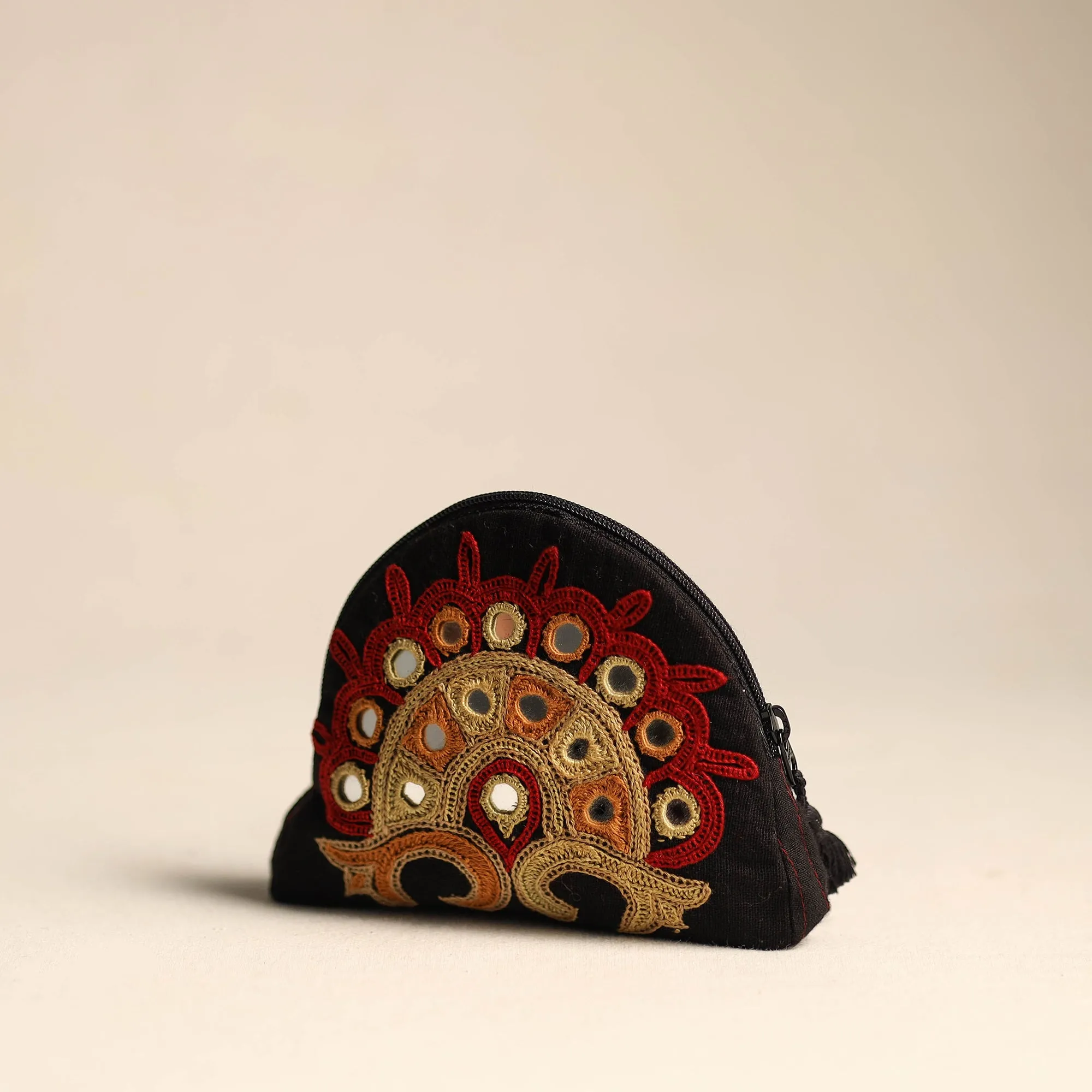 Black - Kutch Ahir Hand Embroidery Cotton Coin Pouch 12