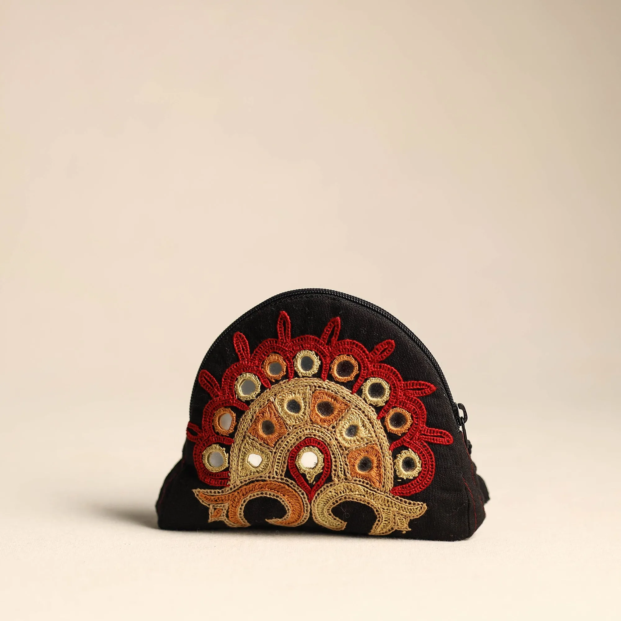 Black - Kutch Ahir Hand Embroidery Cotton Coin Pouch 12