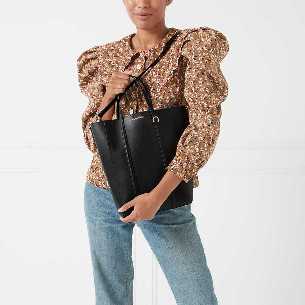 BLACK LEATHER I LOVE LULU GARBO TOTE BAG