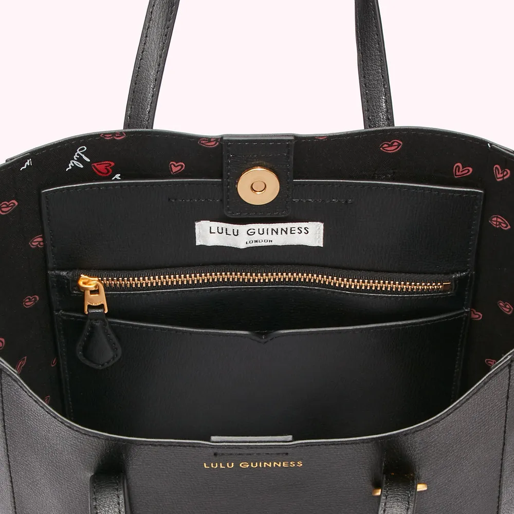 BLACK LEATHER I LOVE LULU GARBO TOTE BAG
