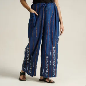 Blue - Bengal Khesh Weaving Kantha Embroidery Cotton Palazzo 43