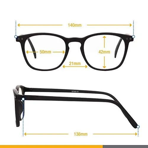 Blue Light Blocking Glasses - Computer Screen Bluelight Protection - Anti UV Glare - Edisto Model ( 2.5, Black)