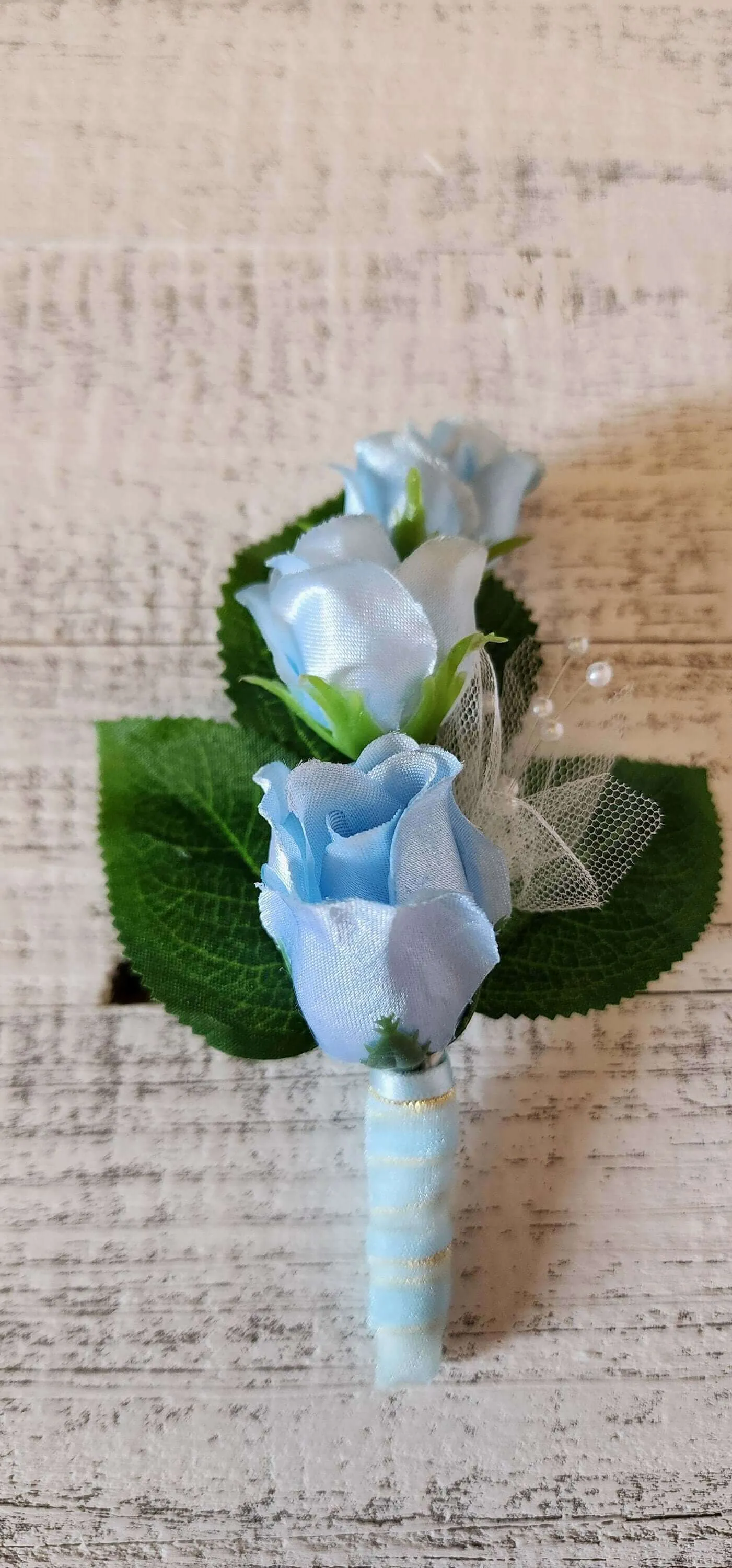 Blue Silk Rose Boutonniere for Prom, Weddings, Formal, Wedding Flowers, Gift for Him, Father's Day Gift, Pairs With Light Blue Corsage