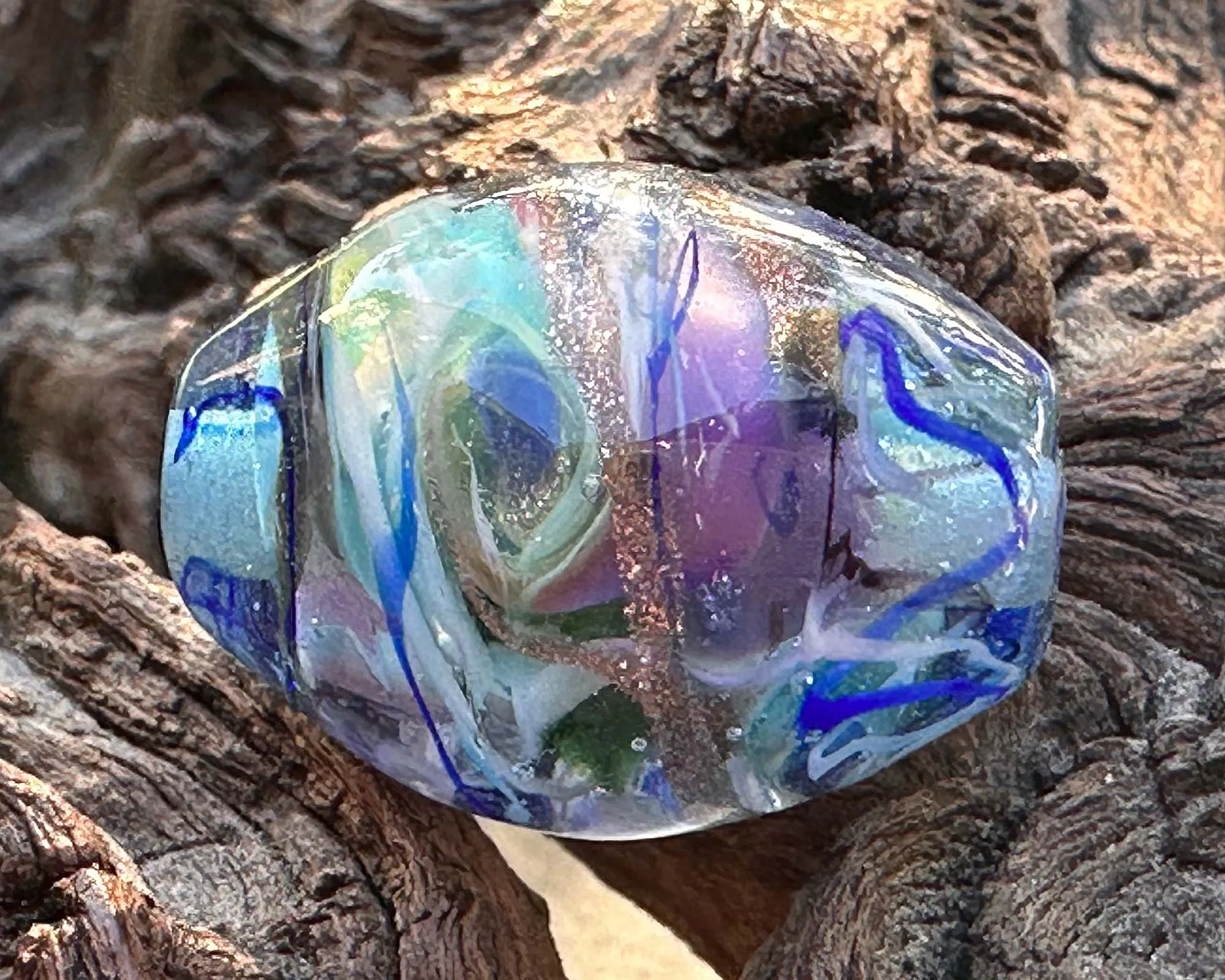 Blue Swirls Shimmer Lampwork Focal Bead SRA
