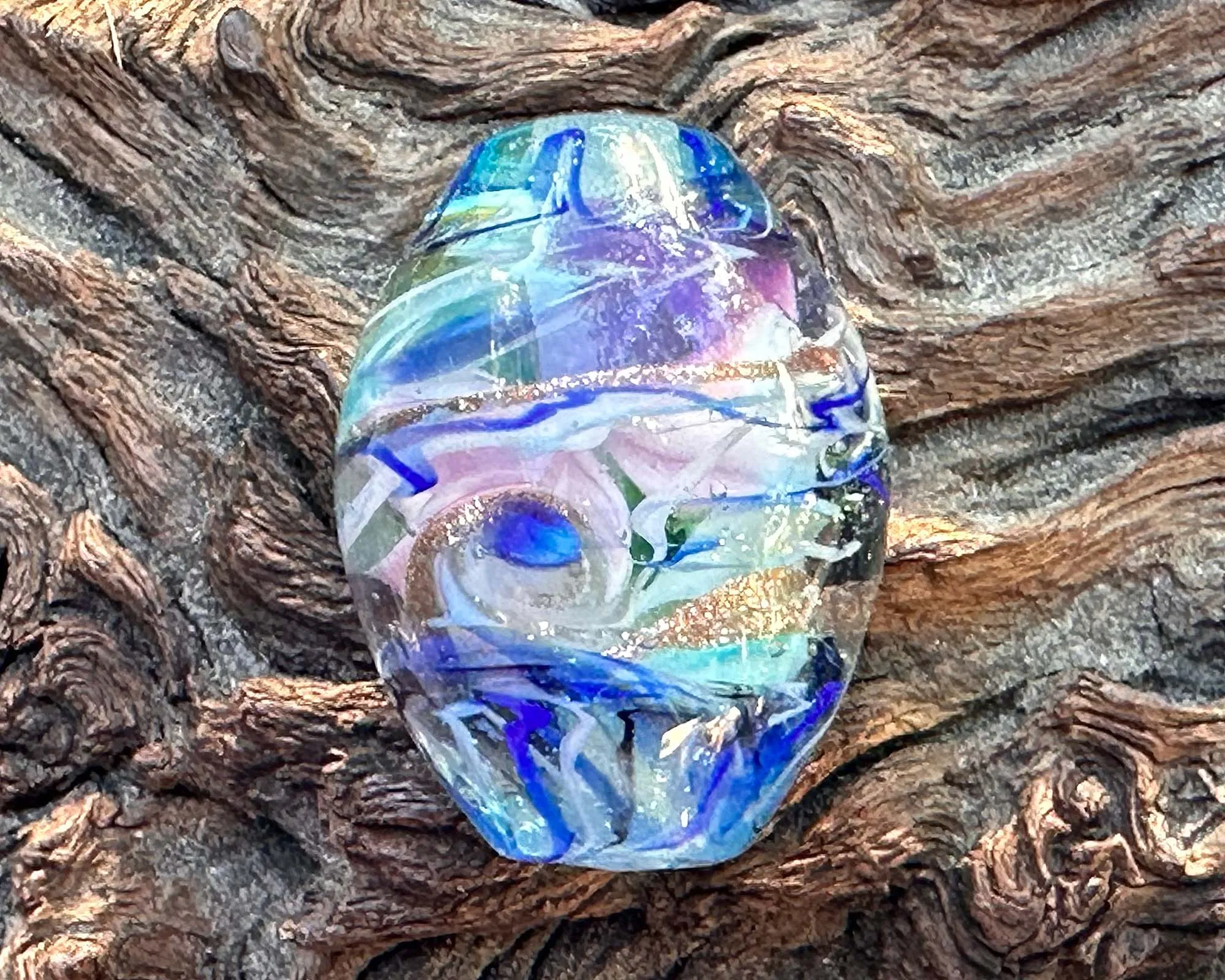 Blue Swirls Shimmer Lampwork Focal Bead SRA