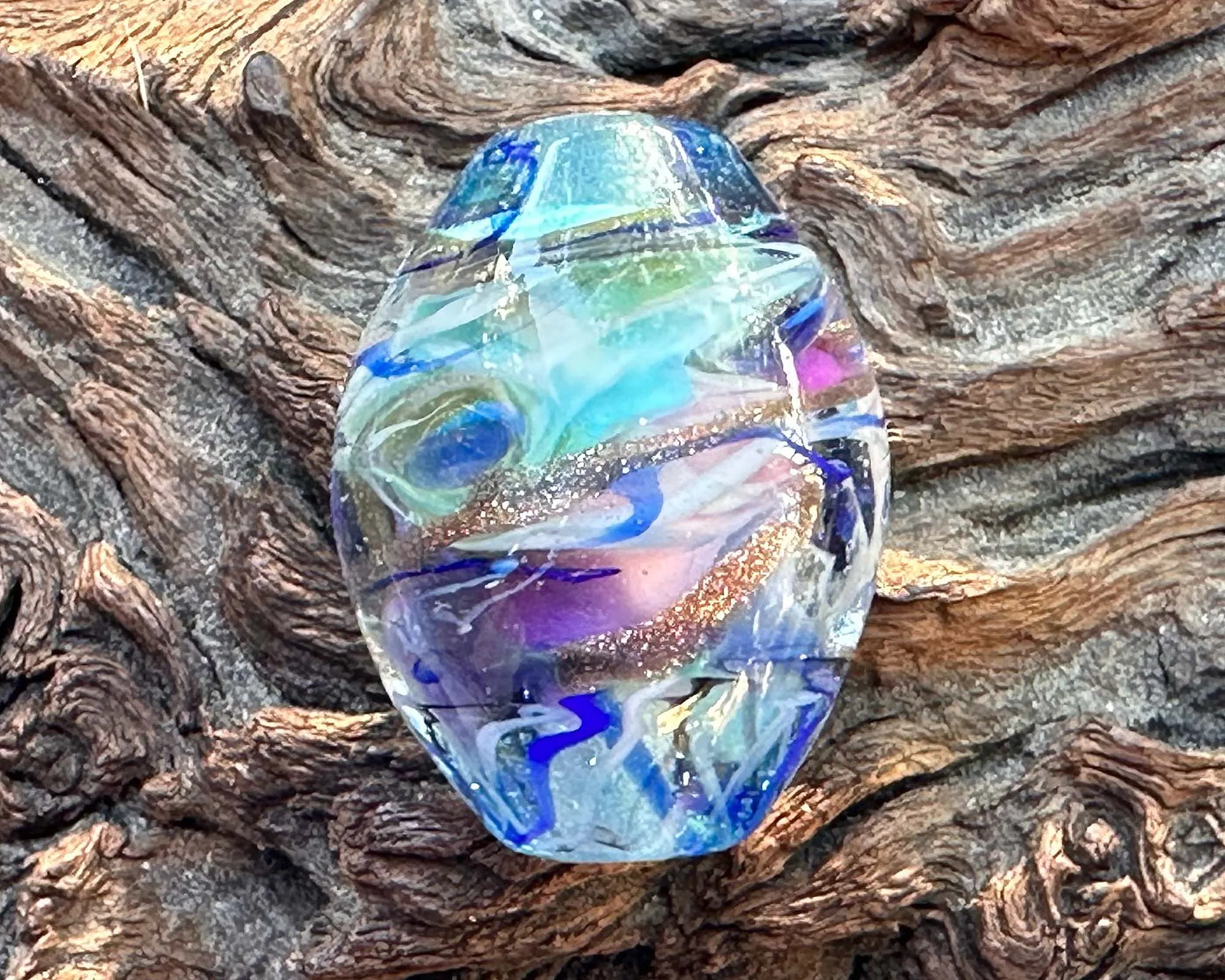 Blue Swirls Shimmer Lampwork Focal Bead SRA
