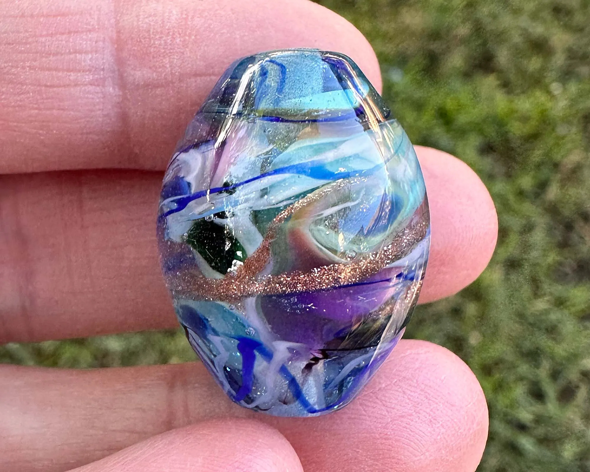 Blue Swirls Shimmer Lampwork Focal Bead SRA