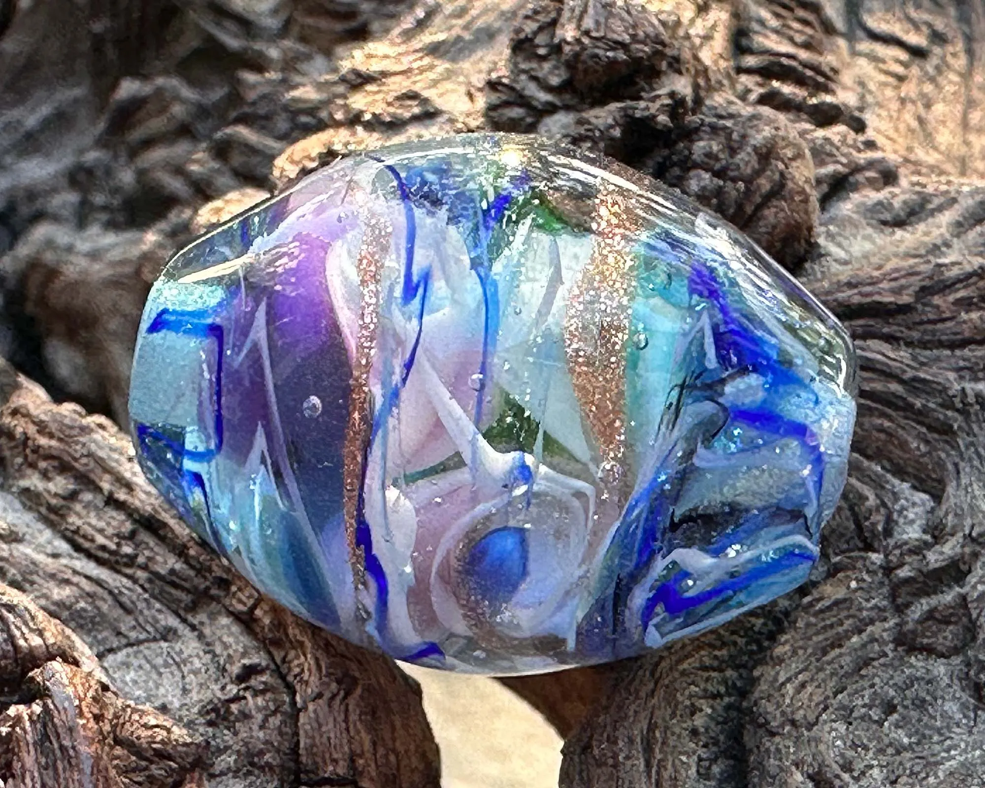Blue Swirls Shimmer Lampwork Focal Bead SRA