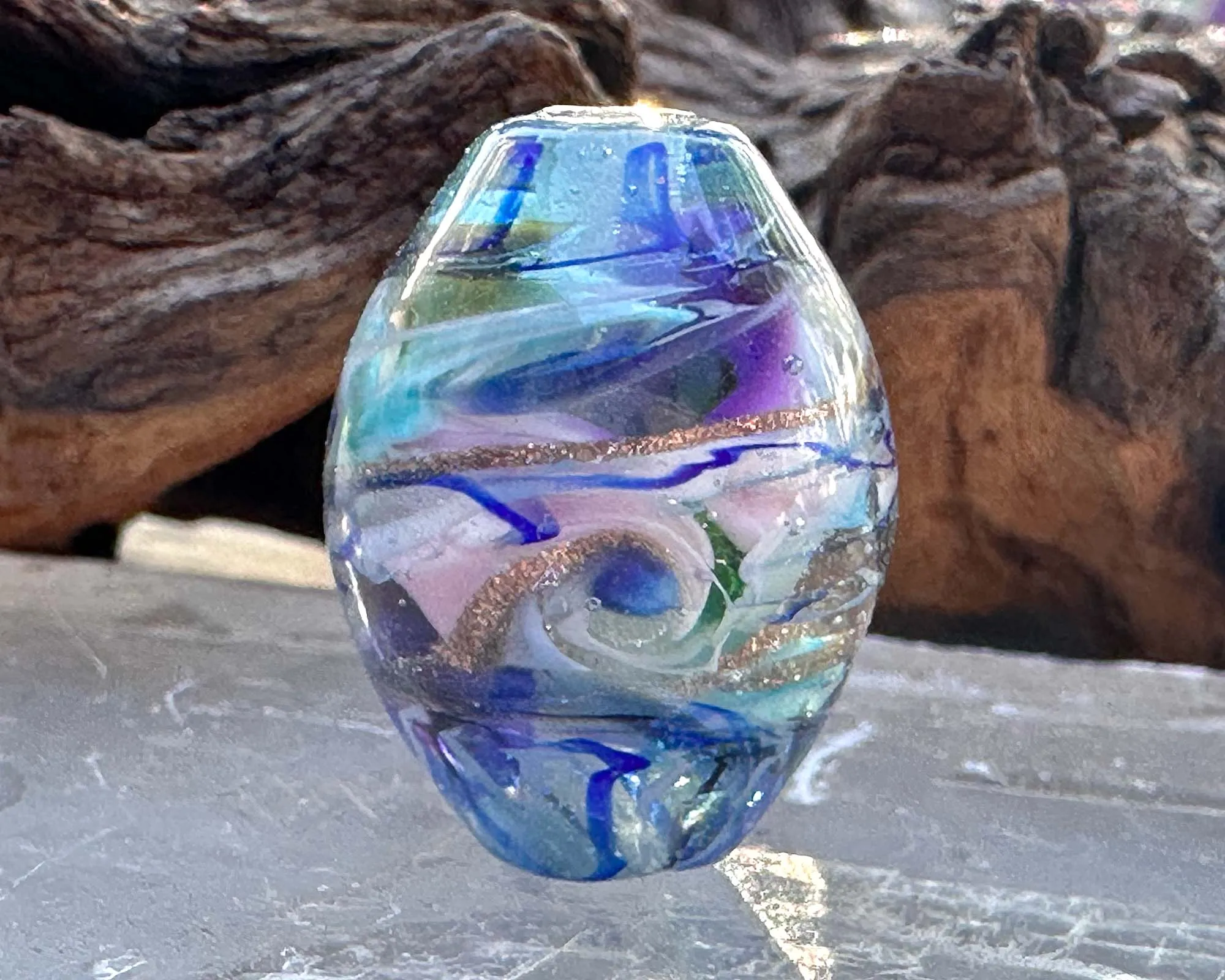 Blue Swirls Shimmer Lampwork Focal Bead SRA