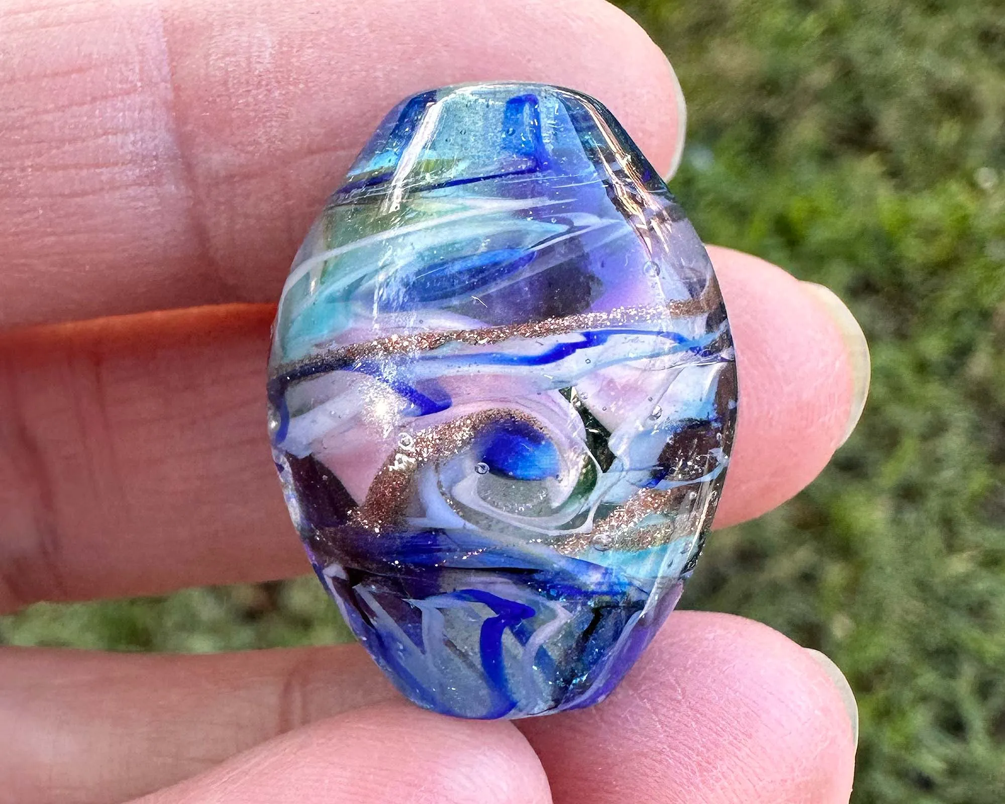 Blue Swirls Shimmer Lampwork Focal Bead SRA