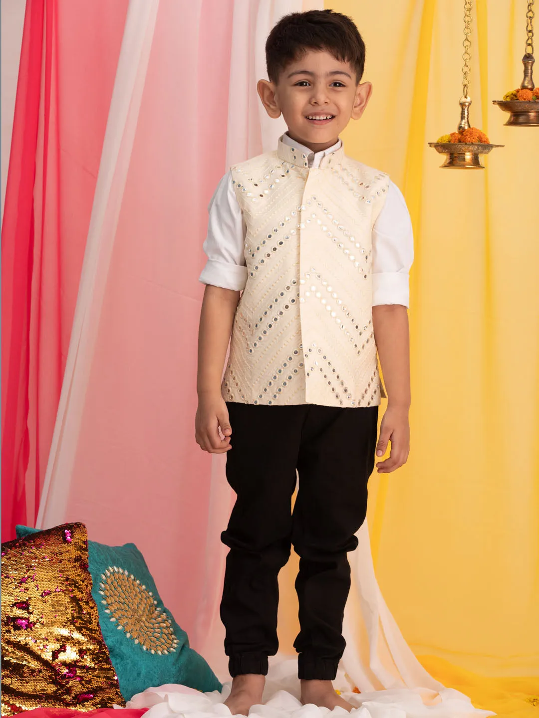 Boy's Cream Nehru Jacket - Vastramay Boys