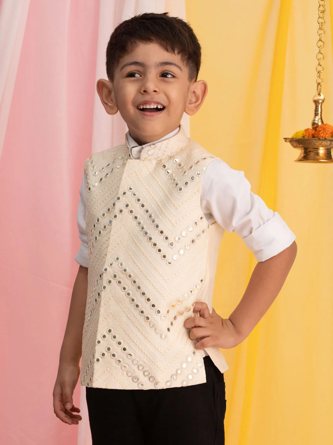 Boy's Cream Nehru Jacket - Vastramay Boys