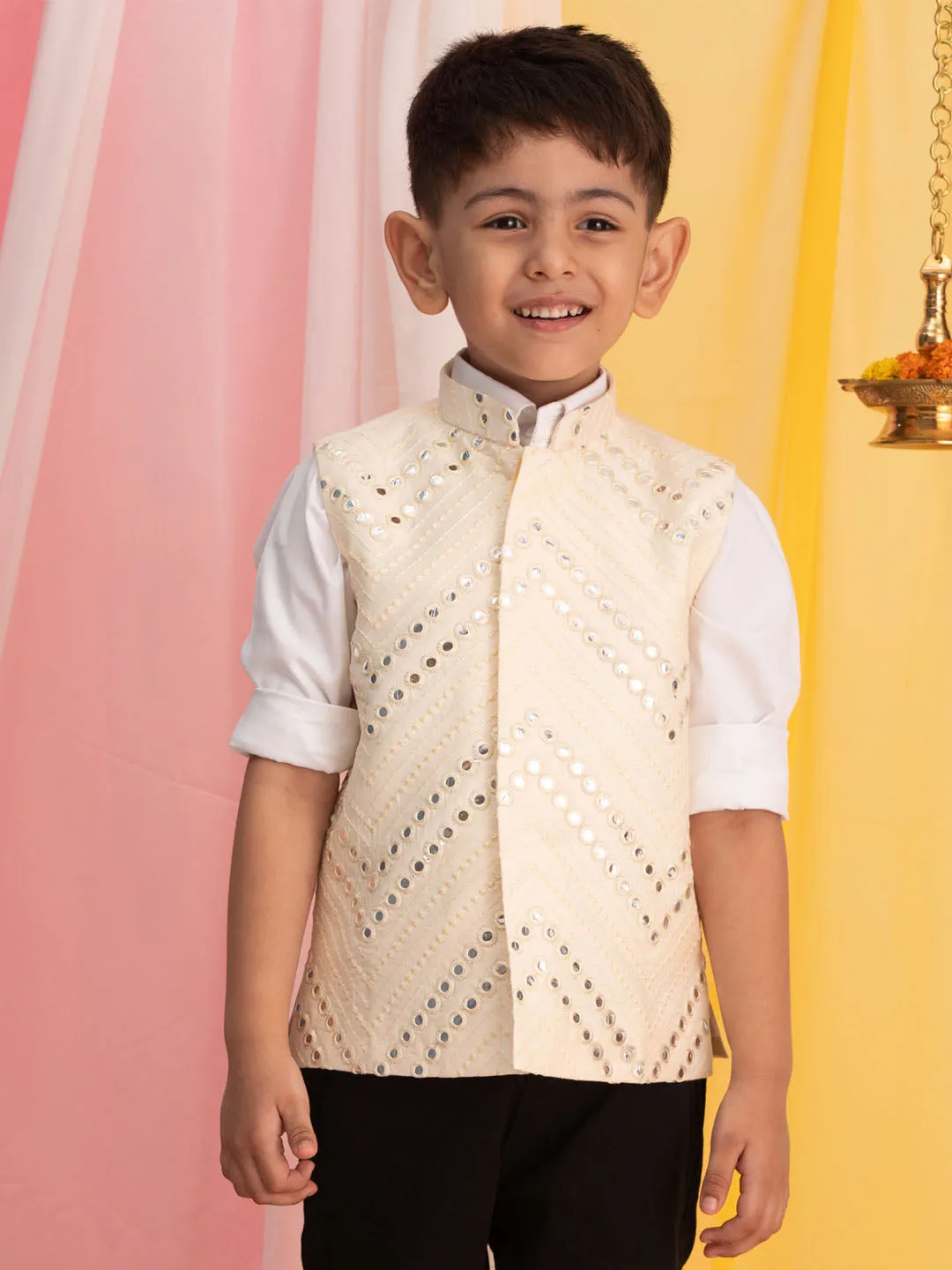 Boy's Cream Nehru Jacket - Vastramay Boys