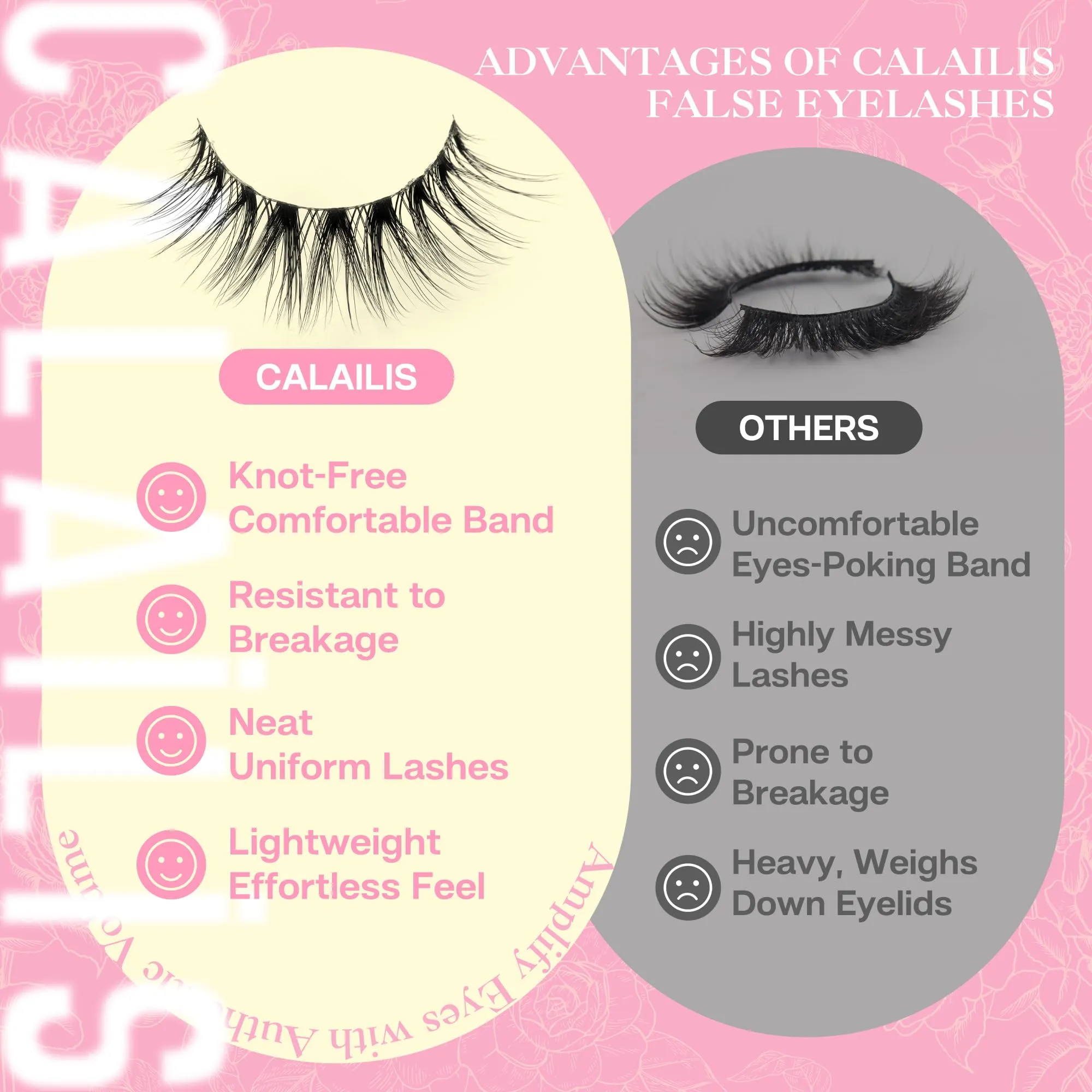 CALAILIS False Eyelashes Natural Look Fake Lashes Wispy 3D Fluffy False Lashes Faux Mink Fake Eyelashes Cat Eye Lashes Soft and Reusable Strip Lashes 7 Pairs (WIS03)