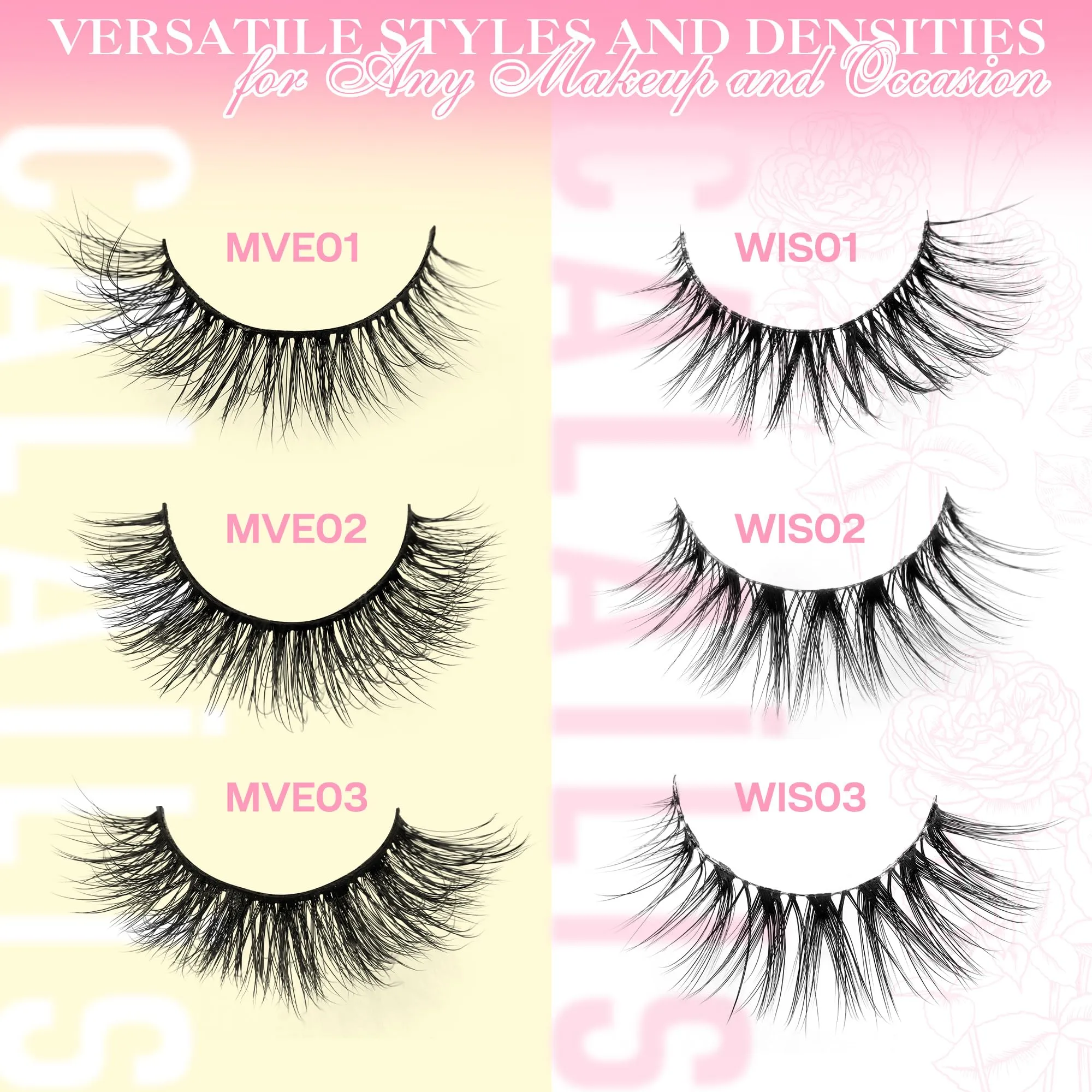 CALAILIS False Eyelashes Natural Look Fake Lashes Wispy 3D Fluffy False Lashes Faux Mink Fake Eyelashes Cat Eye Lashes Soft and Reusable Strip Lashes 7 Pairs (WIS03)