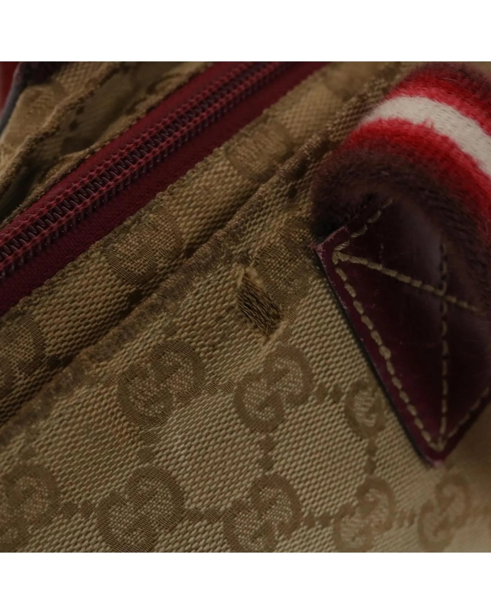 Canvas Hand Bag with GG Pattern and Red Accents