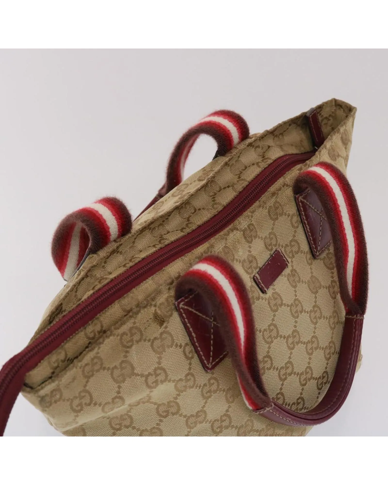 Canvas Hand Bag with GG Pattern and Red Accents