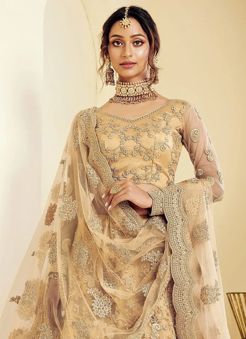 Caramel Beige Coding Embroidered Wedding Lehenga Choli