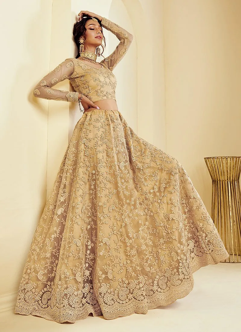 Caramel Beige Coding Embroidered Wedding Lehenga Choli