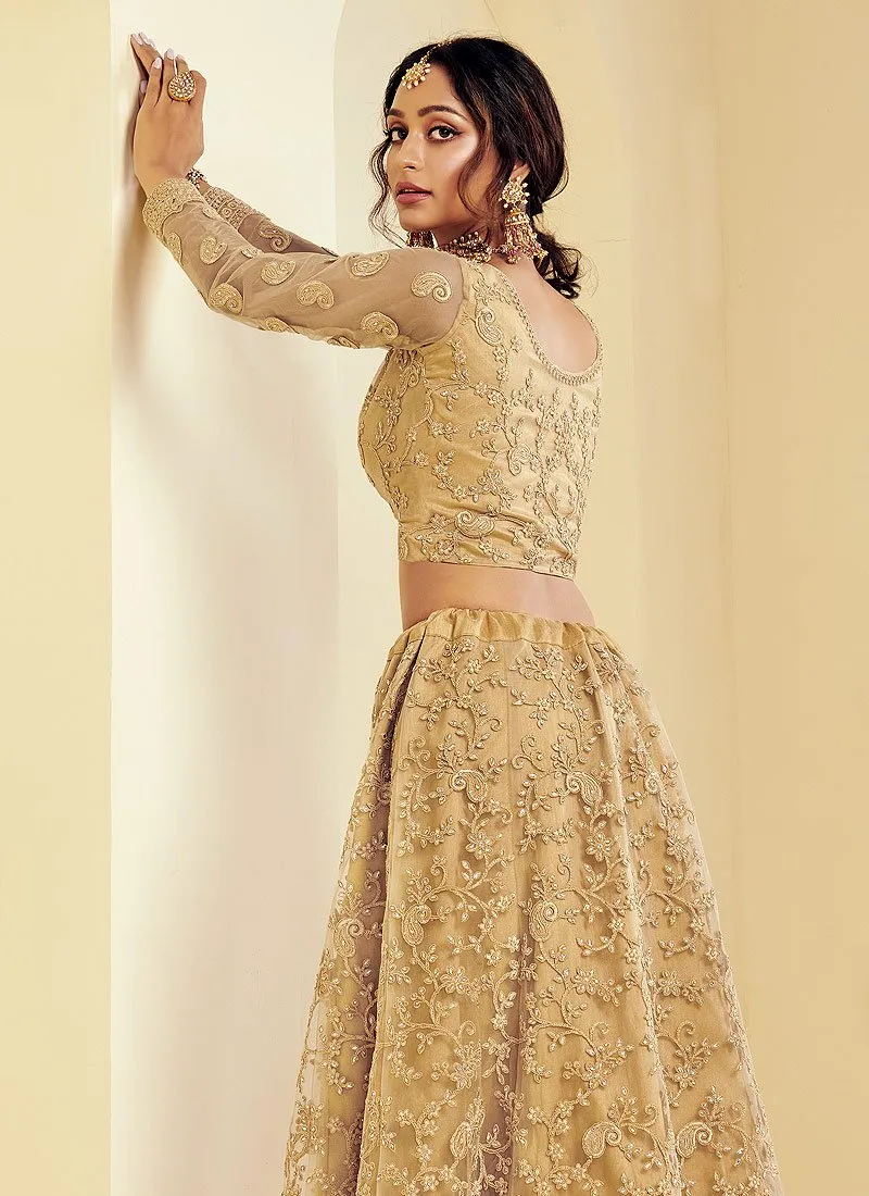 Caramel Beige Coding Embroidered Wedding Lehenga Choli
