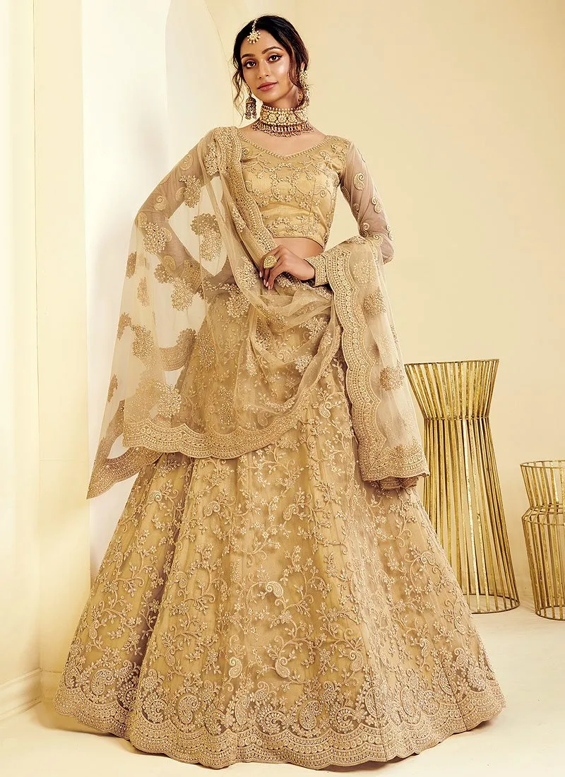 Caramel Beige Coding Embroidered Wedding Lehenga Choli