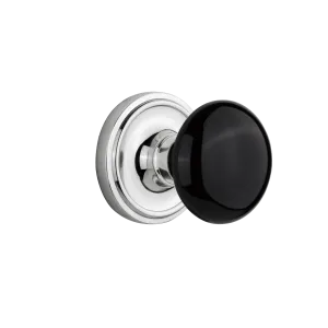 Classic Rosette with Black Porcelain Knob in Bright Chrome