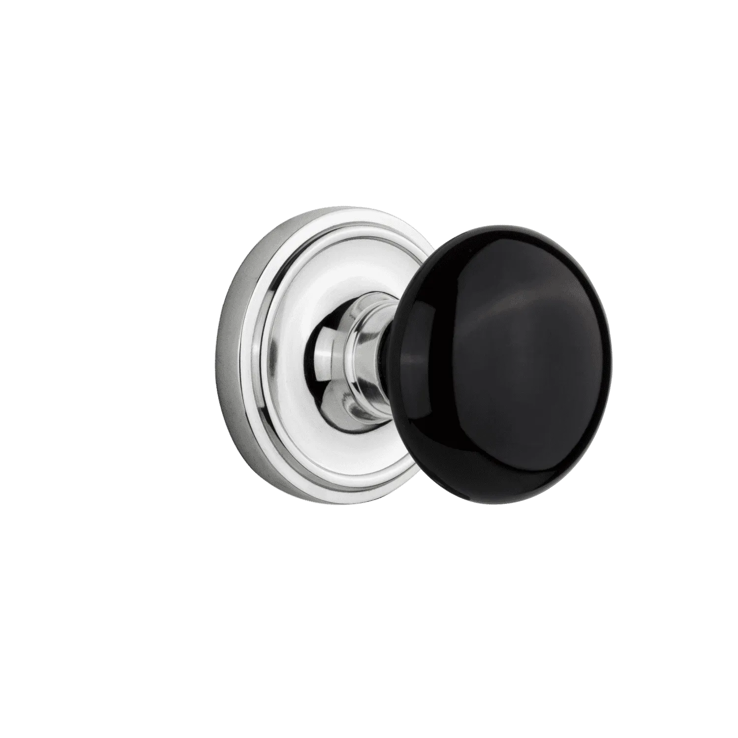 Classic Rosette with Black Porcelain Knob in Bright Chrome