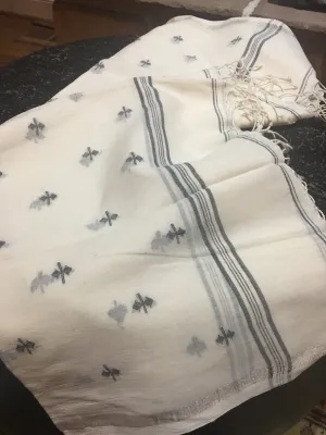 Cotton Jamdani - White with Black motifs and Zari border