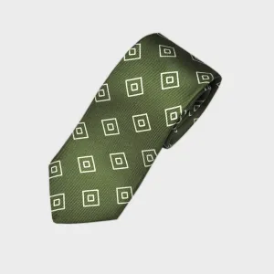 Diamond Geo Repeat Reppe Silk Tie in Forest Green