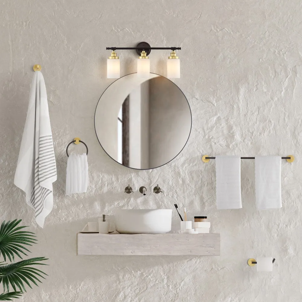 Eidonta 23.25" 3-Light Classic Cottage Vanity Light with Frosted Glass Shades and Bathroom Hardware Accessory Set